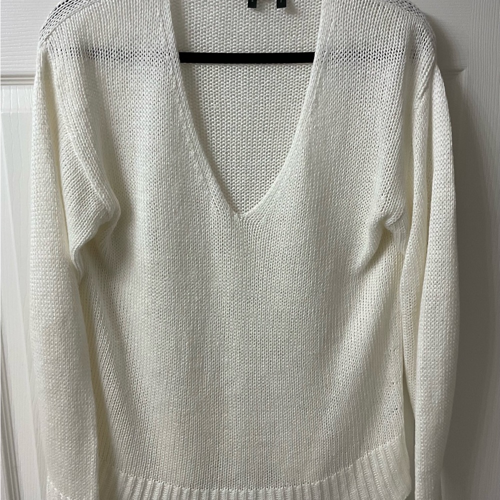 Theory Off-White V-Neck Sweater